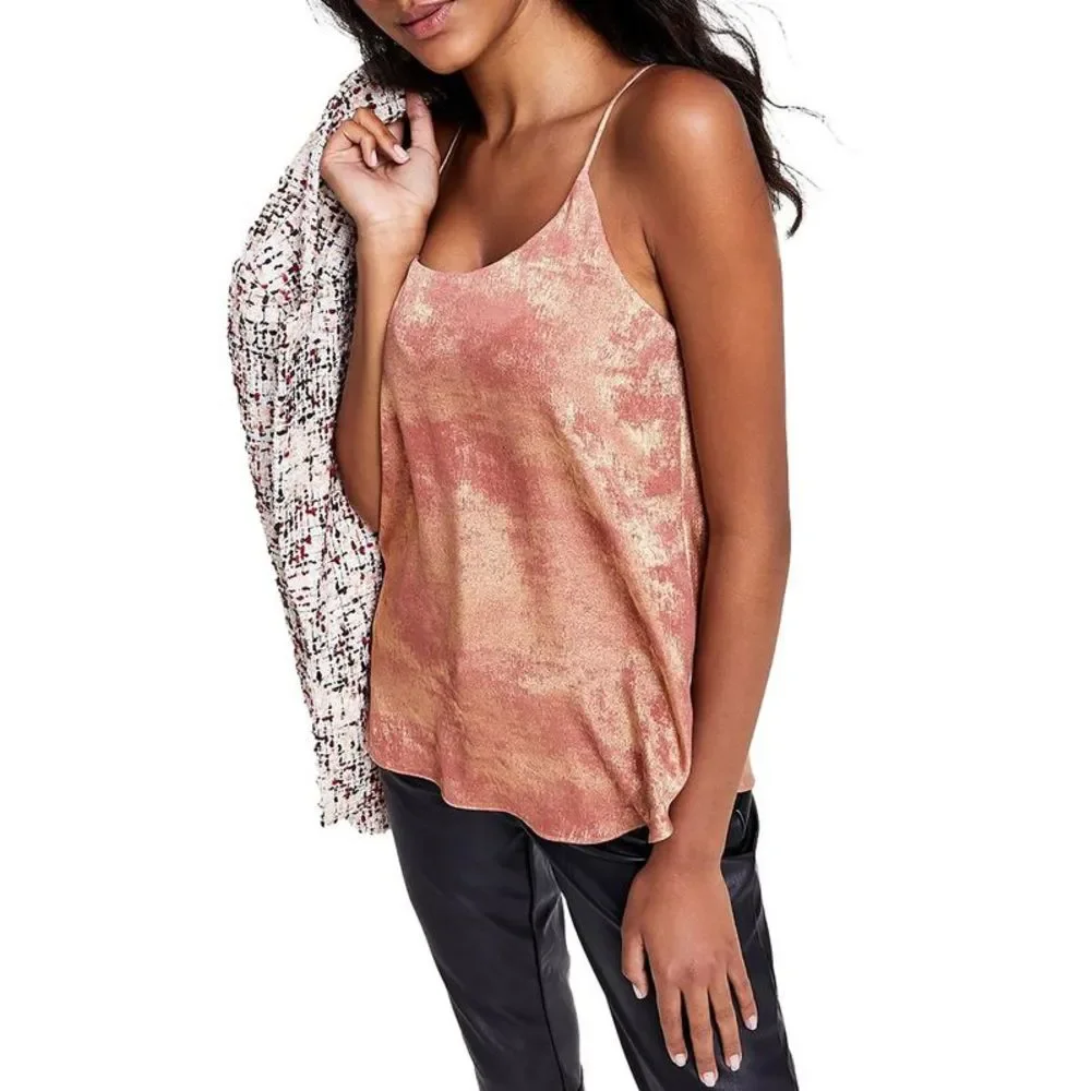 Bar III Womens Gold Scoop Neck Shimmer Shirt Tank Top Cami NWT
